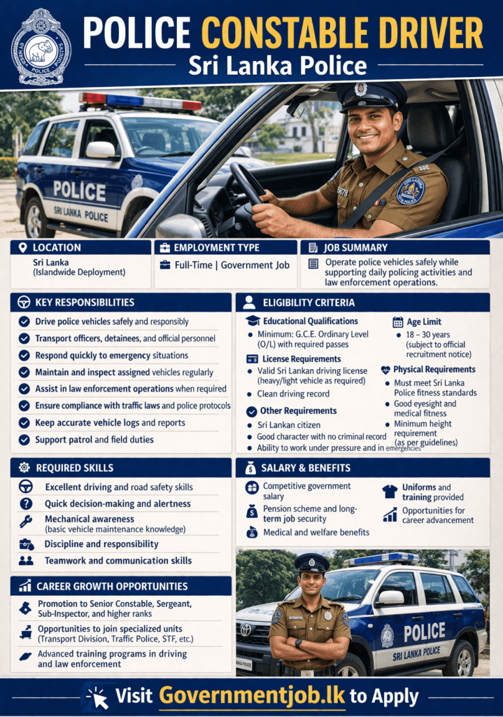 Constable Driver Job in Sri Lanka Police